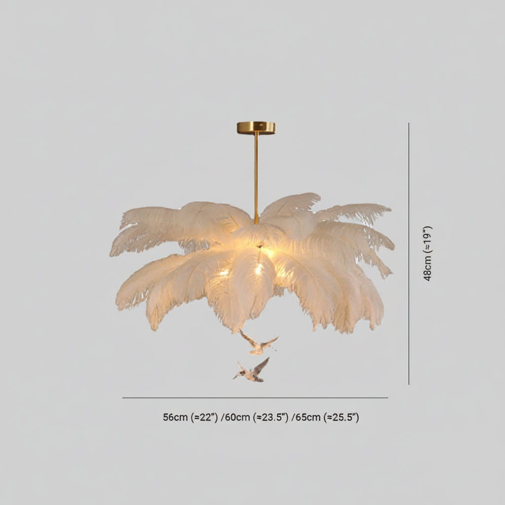 Lampadario a Sospensione di Lusso con Piume Decorative | Valladimora