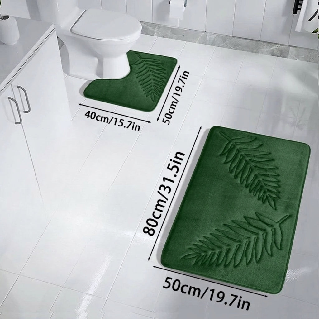 Set Tappetini Bagno Foglie Antiscivolo Assorbenti Morbidi | Verdeluce