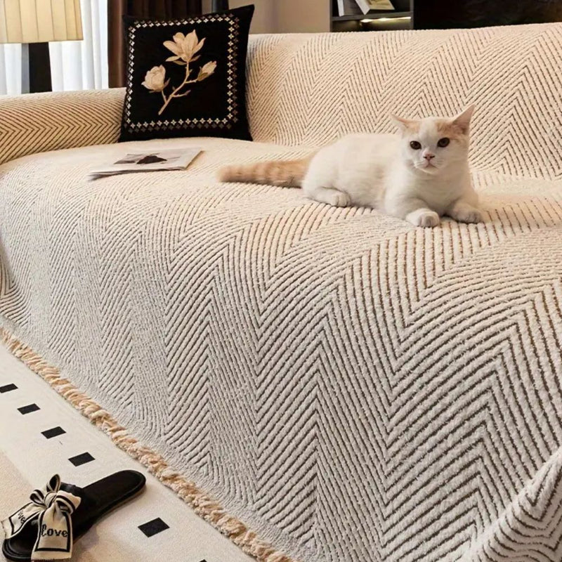 Copridivano Boho Antiscivolo con Motivo Chevron e Frange | Tramaviva