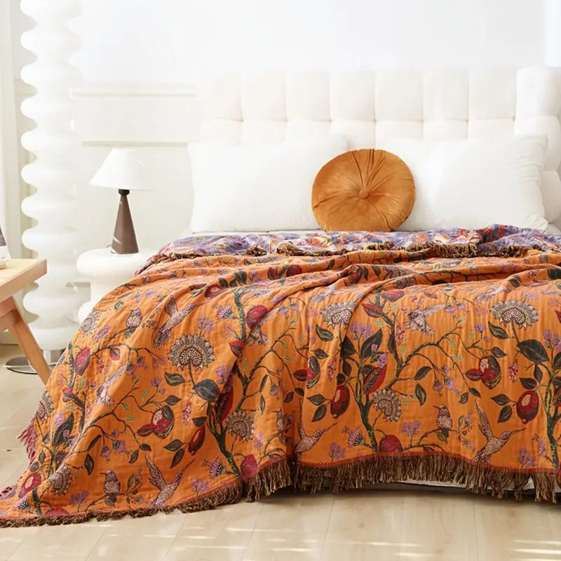 Coperta Floreale Boho in Cotone Jacquard | Fioressenza