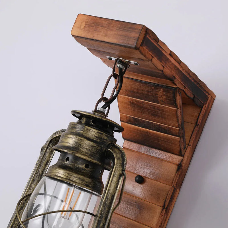 Rustica Lanterna Parete Legno Metallo Luce E27 Decorativa | Brinella
