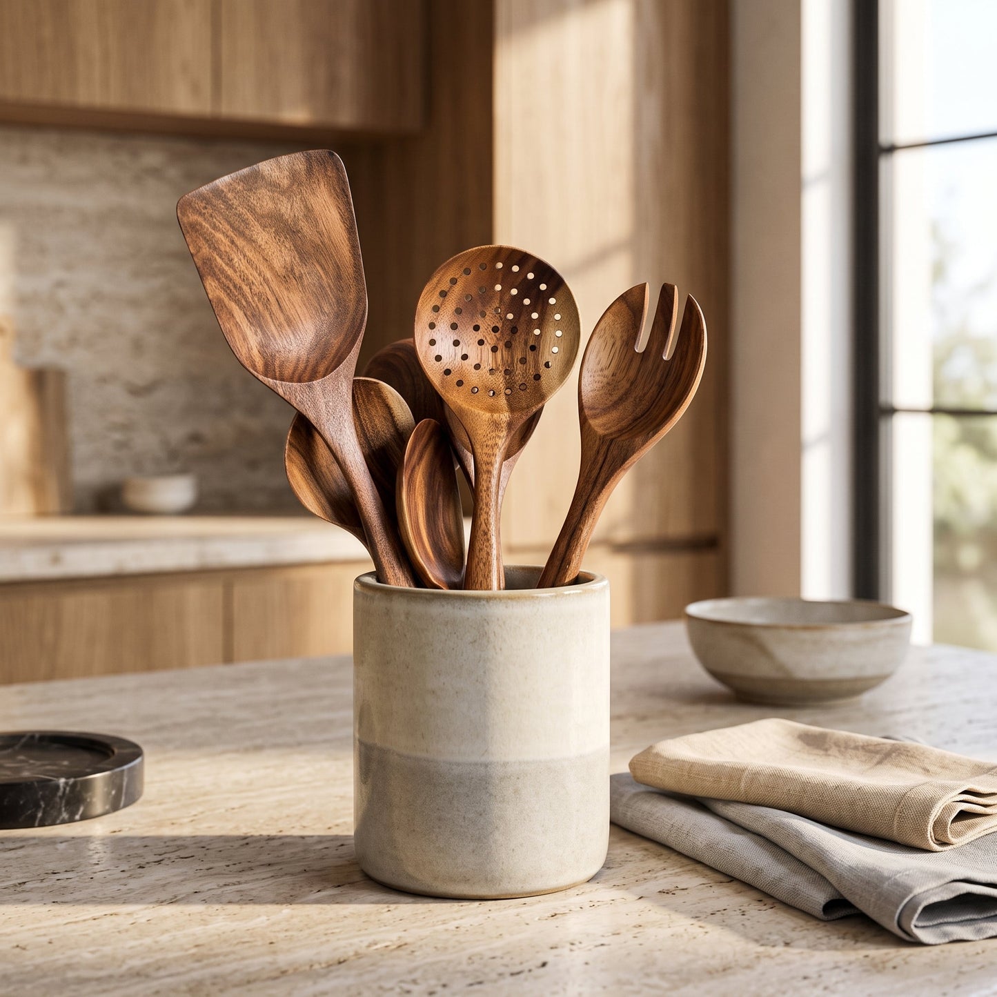 Set di Utensili da Cucina in Legno con Portautensili | Zyvarion