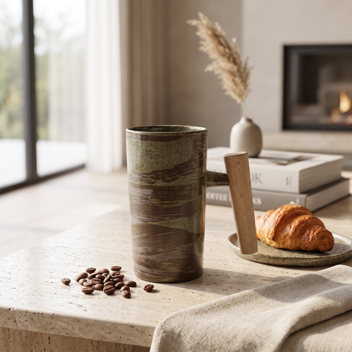 Tazza in Ceramica Artigianale con Manico in Legno | Velmora