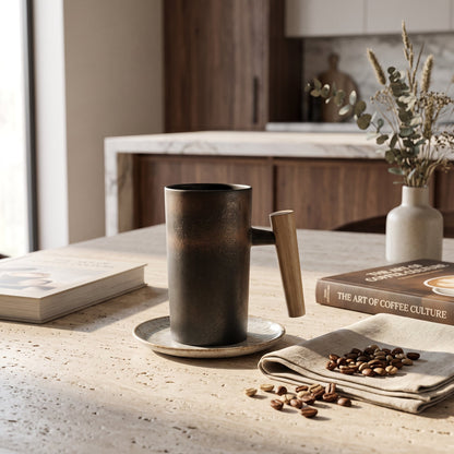Tazza in Ceramica Artigianale con Manico in Legno | Velmora