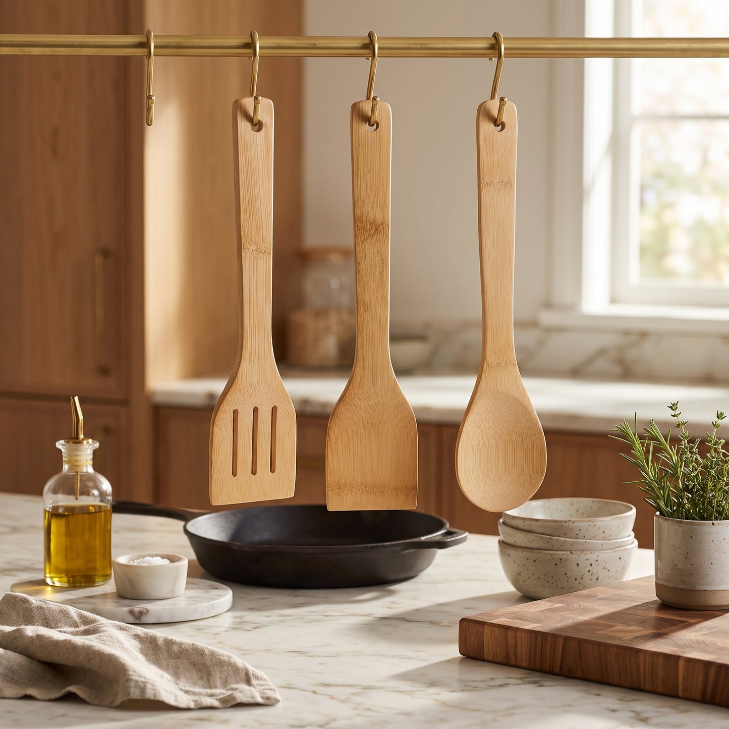 Set di Utensili da Cucina in Bambù Naturale per Uso Quotidiano | Bambusia