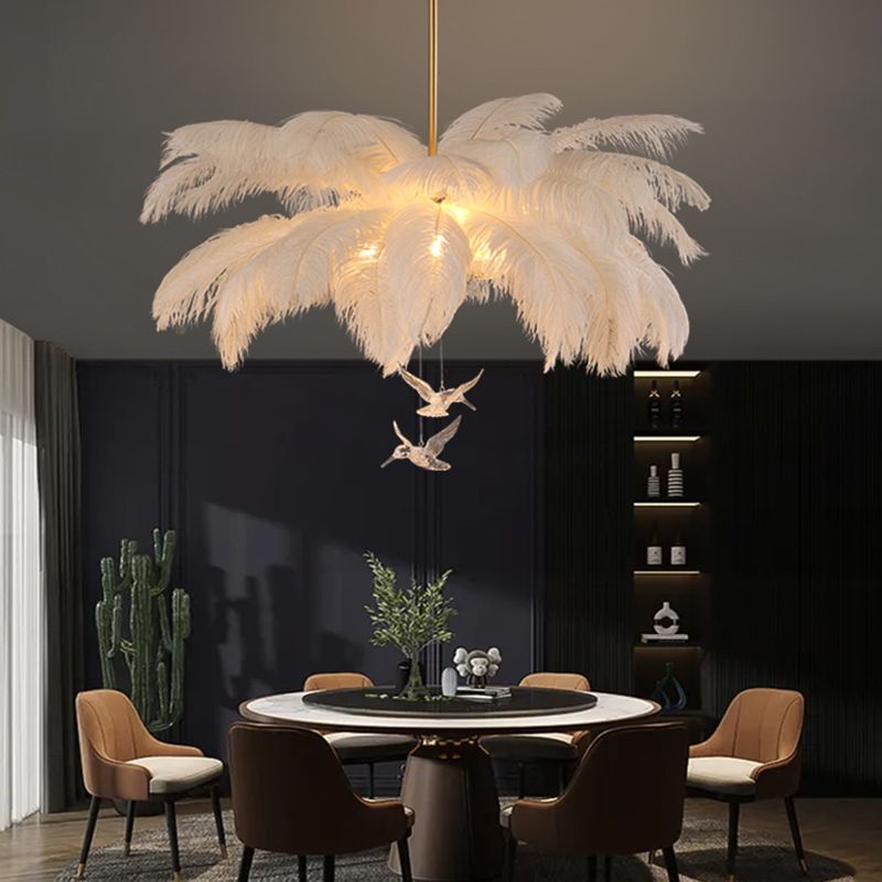 Lampadario a Sospensione di Lusso con Piume Decorative | Valladimora