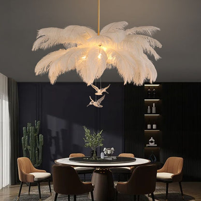 Lampadario a Sospensione di Lusso con Piume Decorative | Valladimora