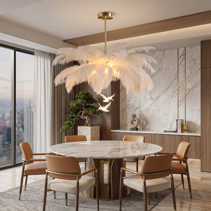 Lampadario a Sospensione di Lusso con Piume Decorative | Valladimora