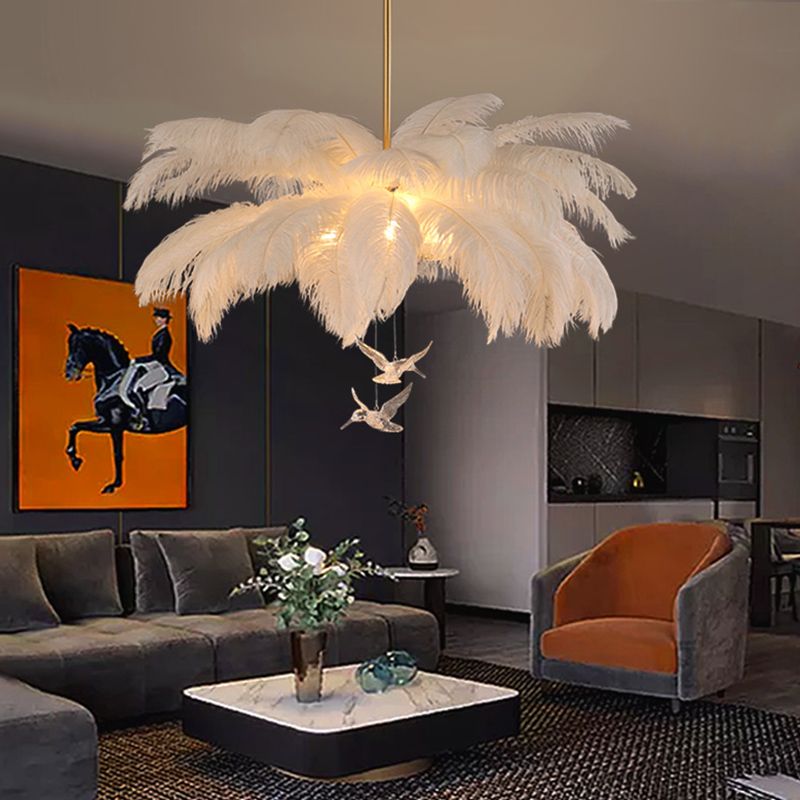 Lampadario a Sospensione di Lusso con Piume Decorative | Valladimora