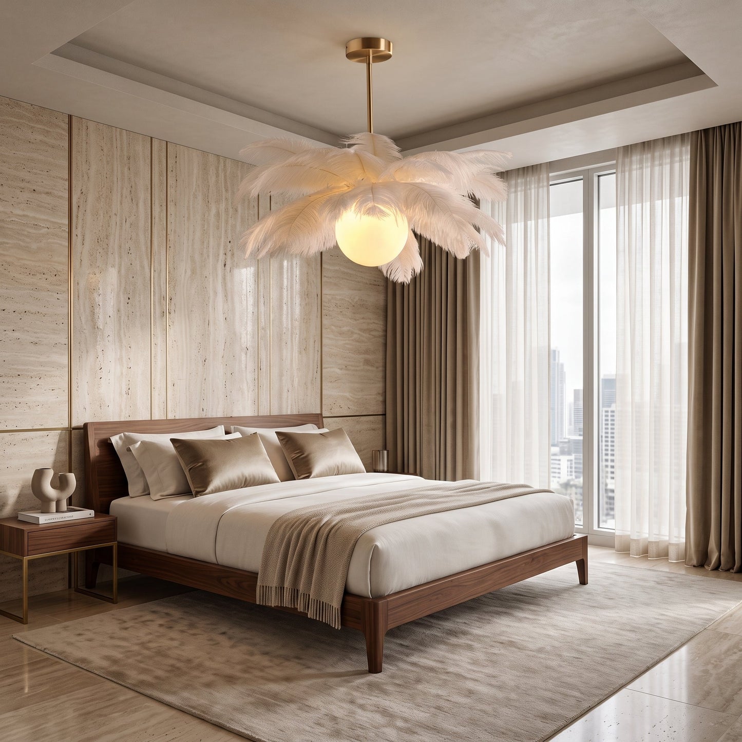 Lampadario a Sospensione di Lusso con Piume Decorative | Valladimora