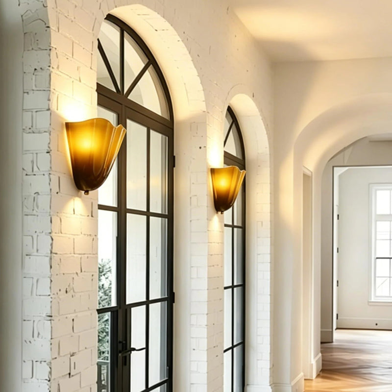 Applique da Parete Vintage in Vetro Ambra con Doppia Luce | Fontelucea