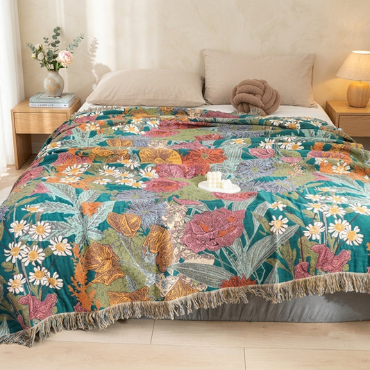 Coperta Decorativa Floreale con Frange per Divano e Letto | Vyrelith