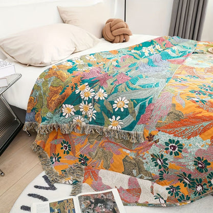 Coperta Decorativa Floreale con Frange per Divano e Letto | Vyrelith