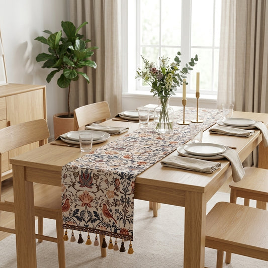 Runner da Tavola Jacquard Floreale con Eleganti Frange Decorative | Xavirel