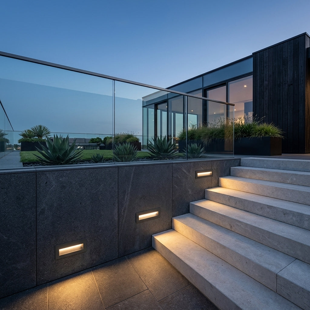Lampada Rettangolare Da Esterno Per Gradini Con Design Moderno In Metallo Vetro | Coravilla