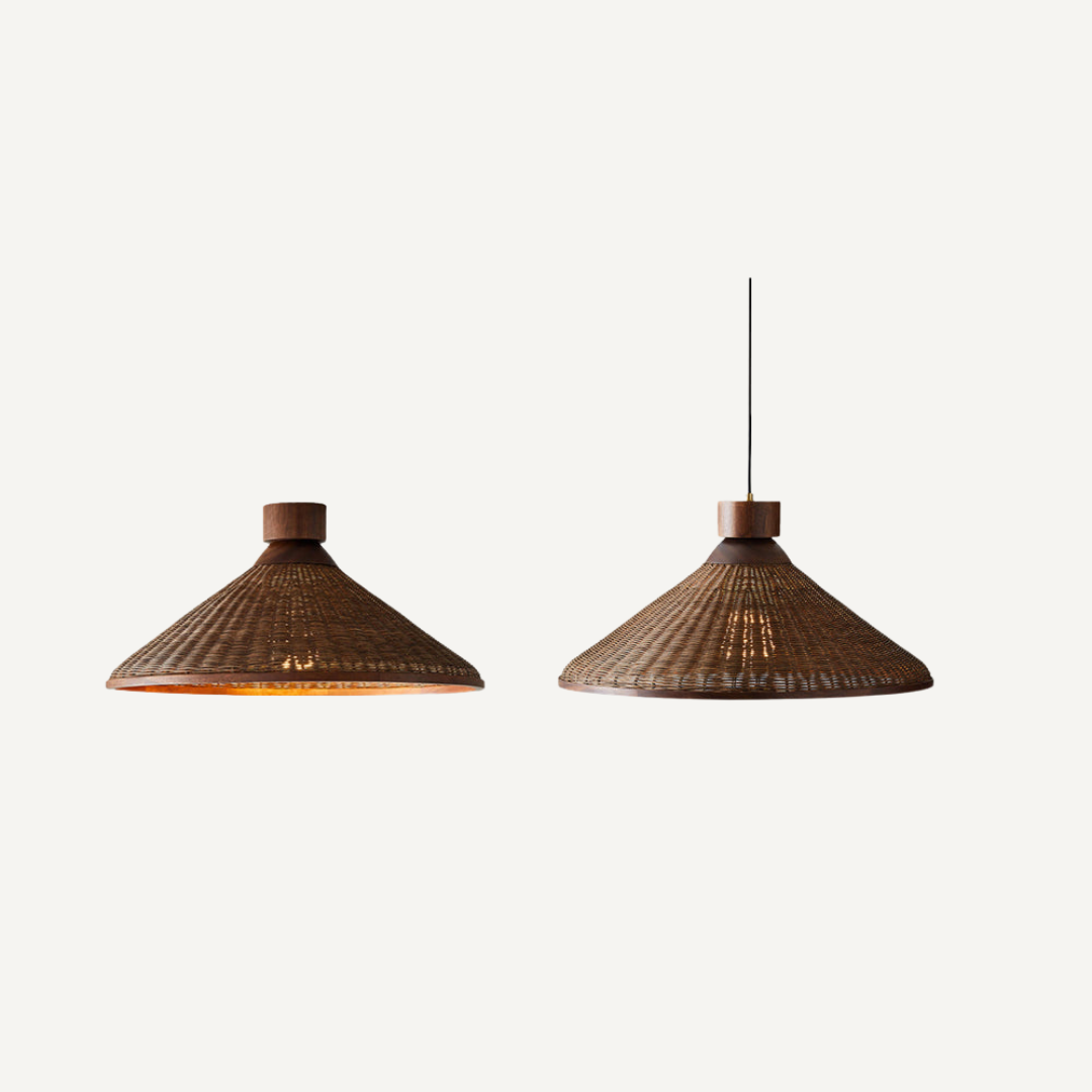 Lampada a sospensione LED in rattan con design retrò e forma conica | Cielodoro