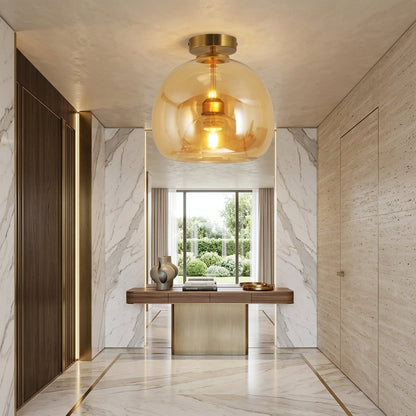 Lampada In Vetro A Sospensione Semi Plafoniera Con Struttura Metallica E Design A Calice Rovesciato | Chiaravilla