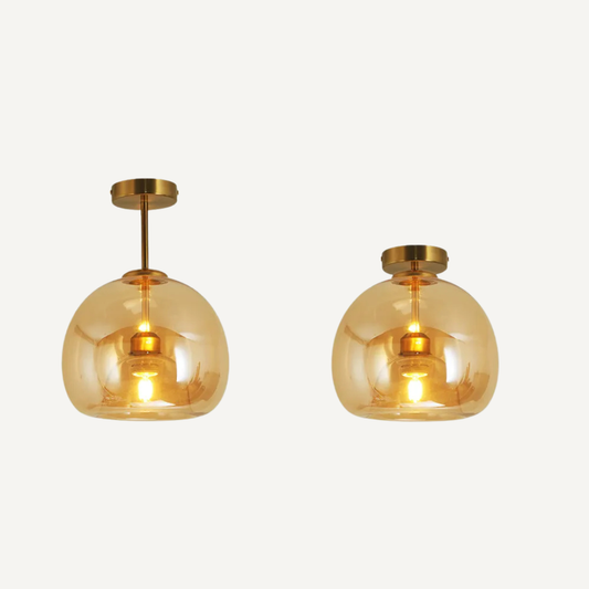 Lampada In Vetro A Sospensione Semi Plafoniera Con Struttura Metallica E Design A Calice Rovesciato | Chiaravilla