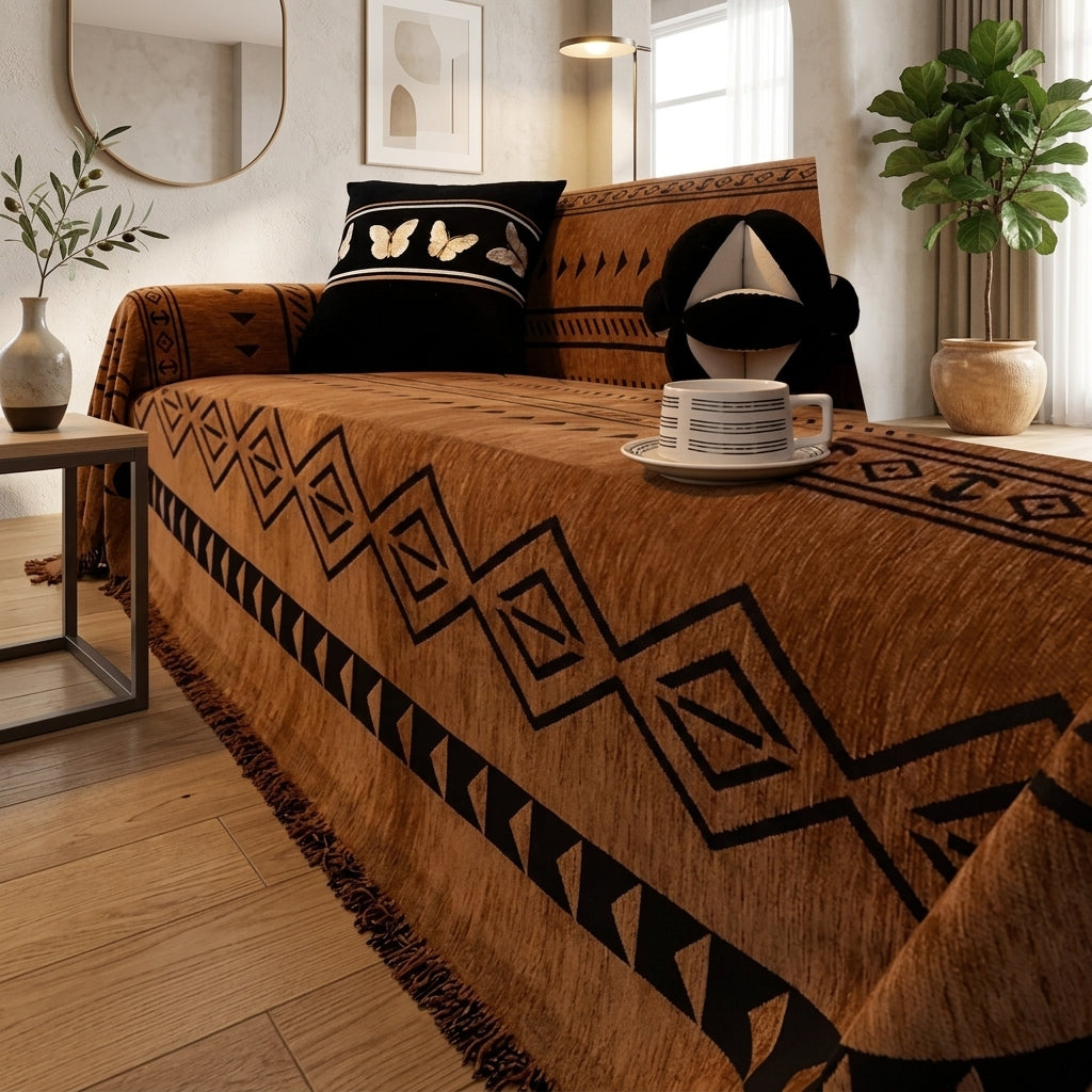 Copridivano Decorativo Geometrico Antiscivolo con Frange per Divano | Valerosta