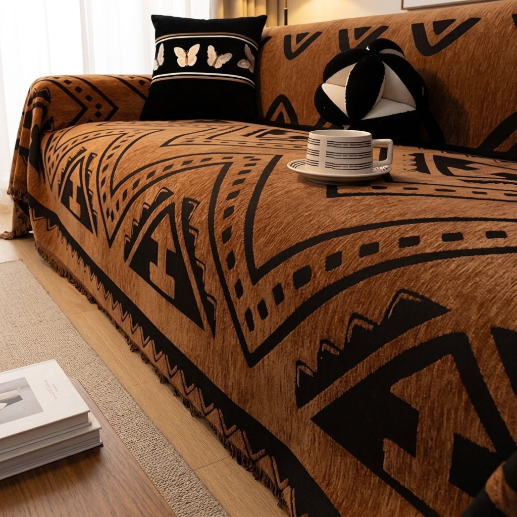 Copridivano Decorativo Geometrico Antiscivolo con Frange per Divano | Valerosta