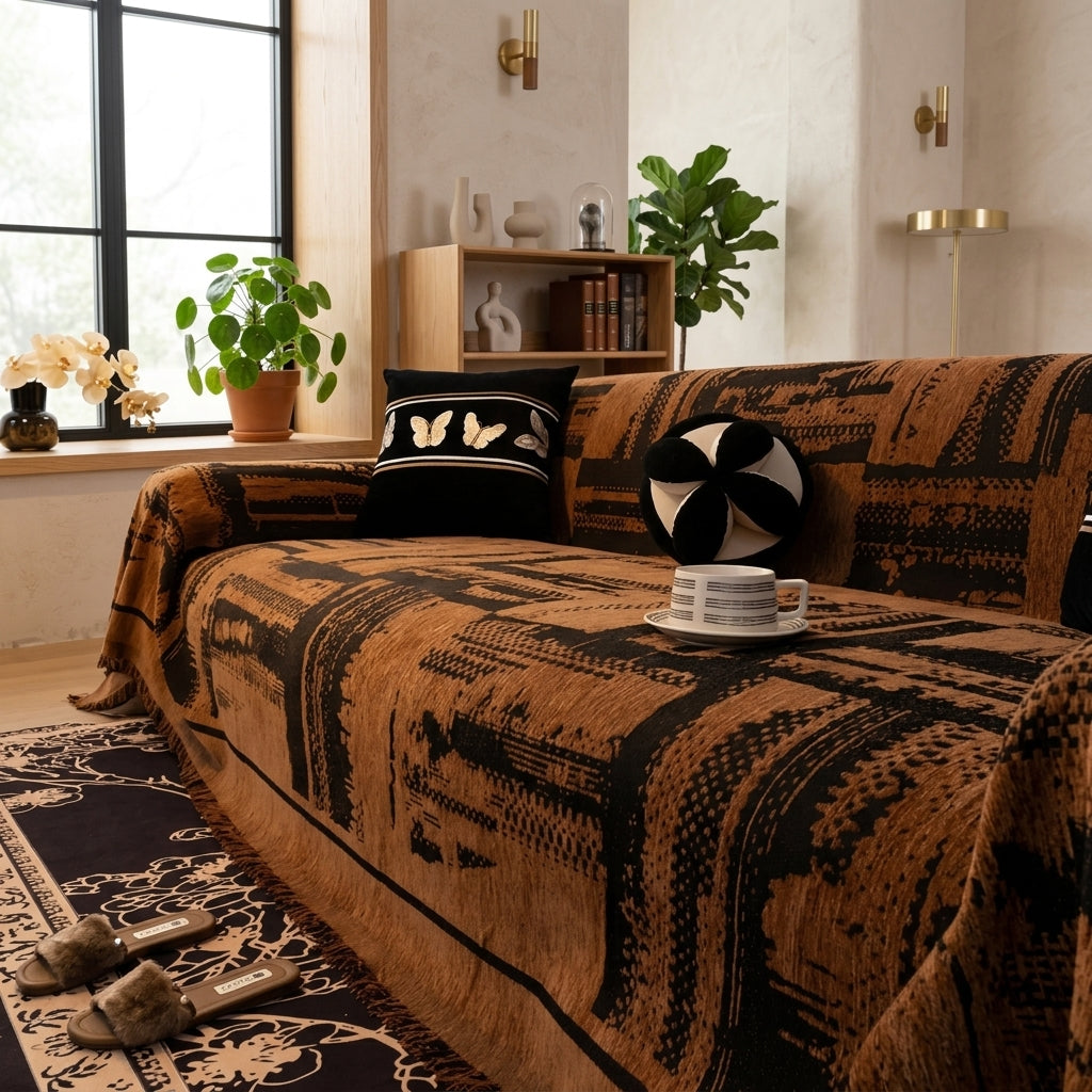Copridivano Decorativo Geometrico Antiscivolo con Frange per Divano | Valerosta