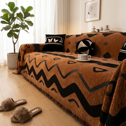 Copridivano Decorativo Geometrico Antiscivolo con Frange per Divano | Valerosta