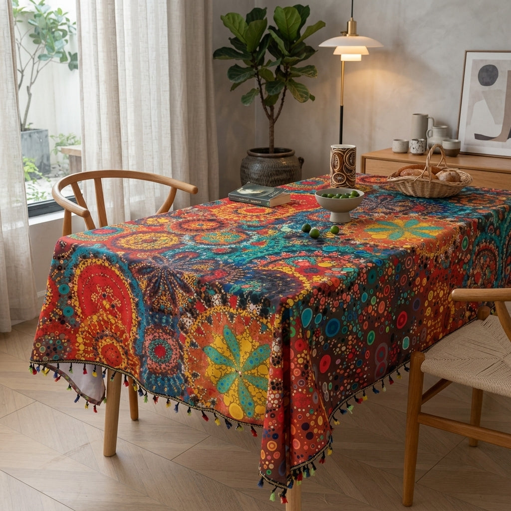 Tovaglia Rettangolare Boho Impermeabile con Frange Decorative | Tavoliera