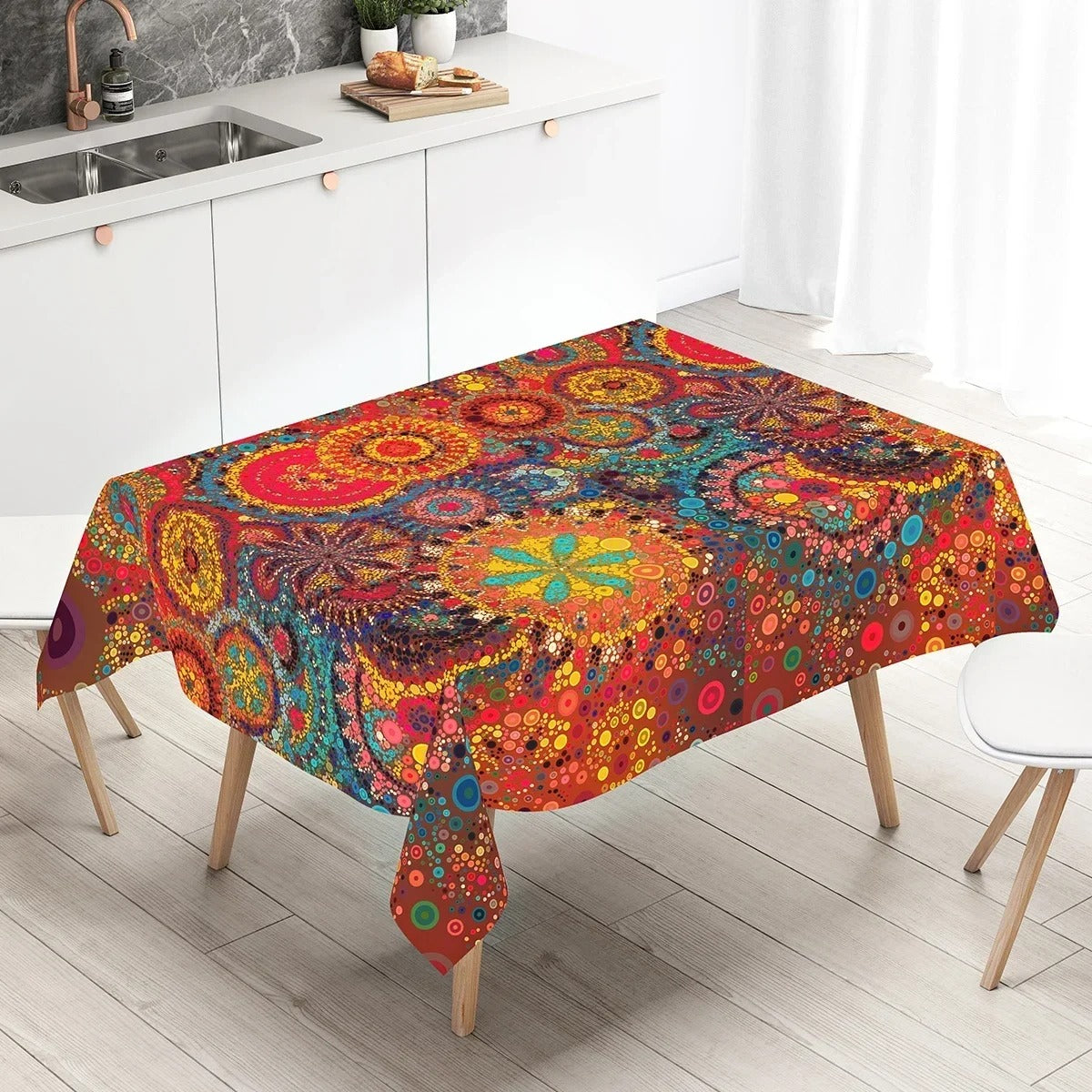 Tovaglia Rettangolare Boho Impermeabile con Frange Decorative | Tavoliera