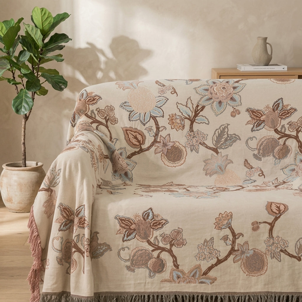 Coperta Estiva Floreale in Cotone per Letto e Divano | Fiorsera