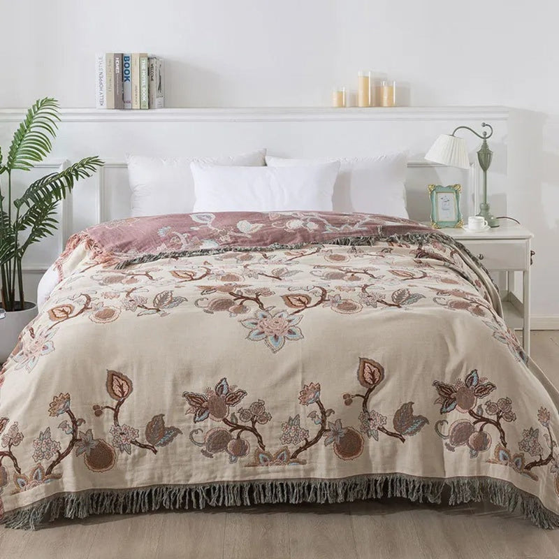 Coperta Estiva Floreale in Cotone per Letto e Divano | Fiorsera
