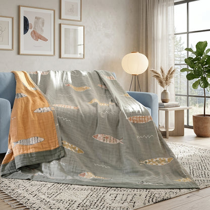 Coperta Estiva Reversibile con Motivo Pesci | Marivelle