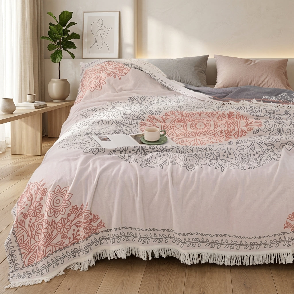 Coperta Boho Reversibile con Frange Decorative | Bellavira