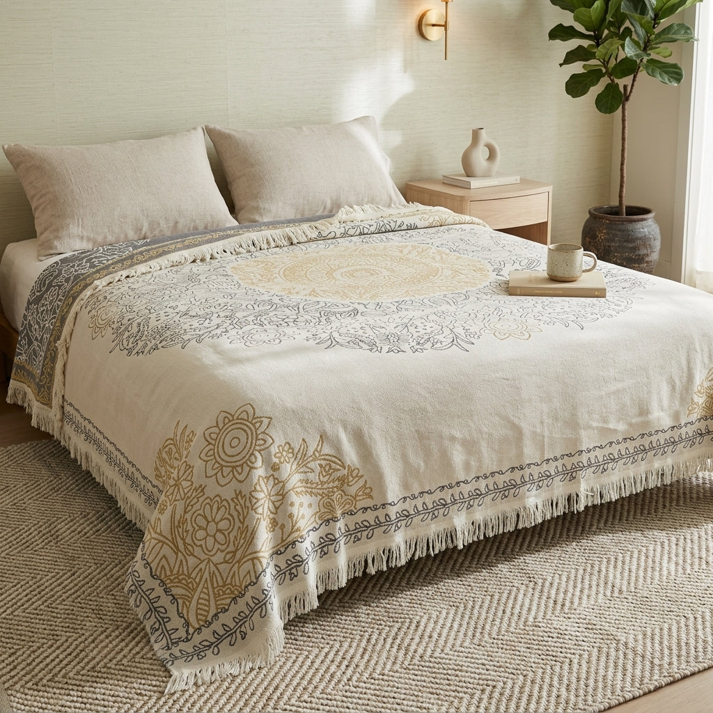 Coperta Boho Reversibile con Frange Decorative | Bellavira