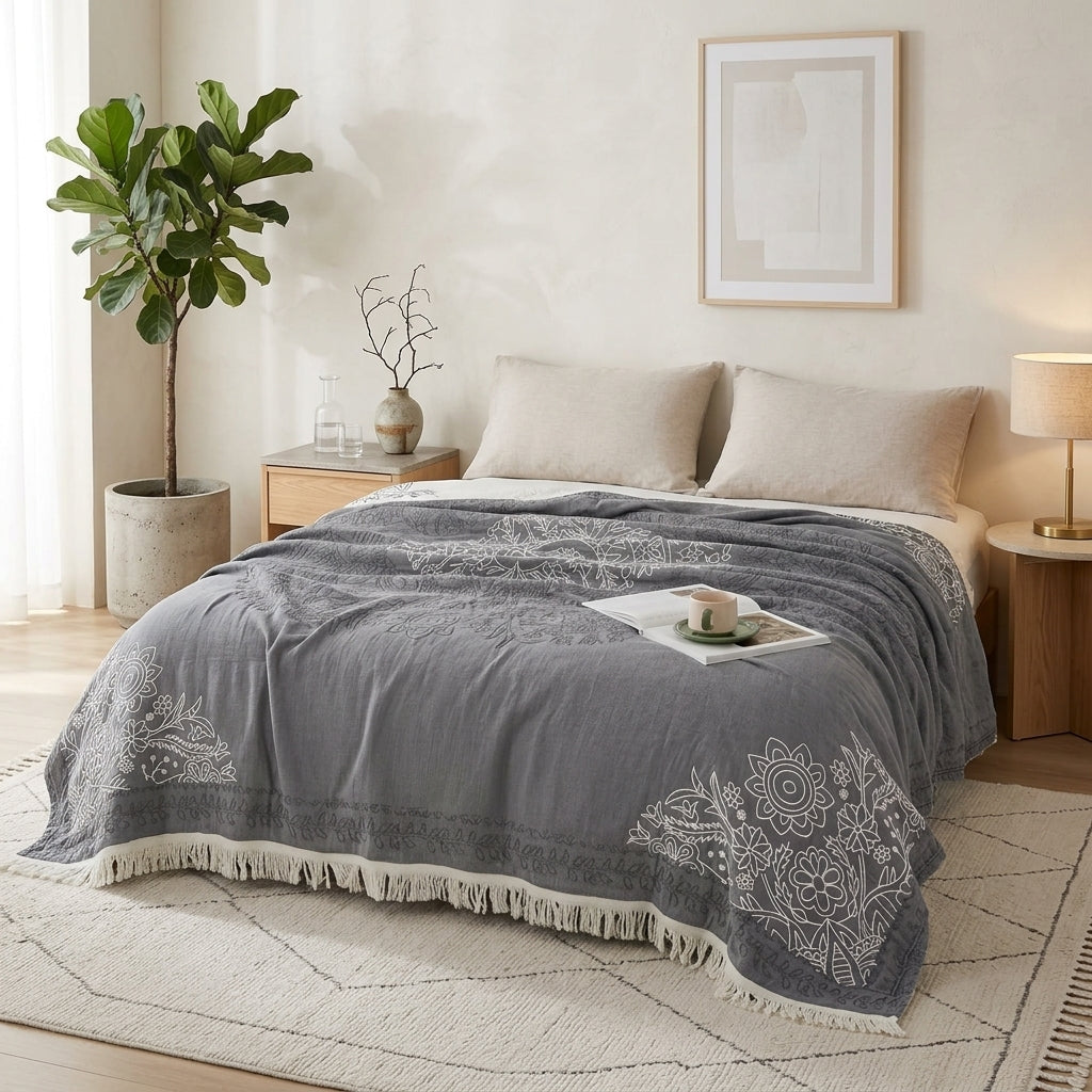 Coperta Boho Reversibile con Frange Decorative | Bellavira