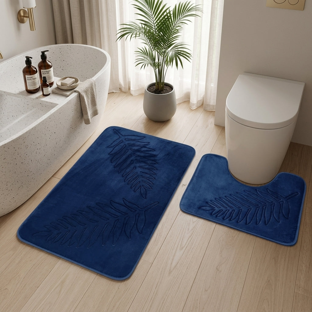 Set Tappetini Bagno Foglie Antiscivolo Assorbenti Morbidi | Verdeluce