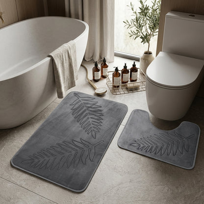 Set Tappetini Bagno Foglie Antiscivolo Assorbenti Morbidi | Verdeluce