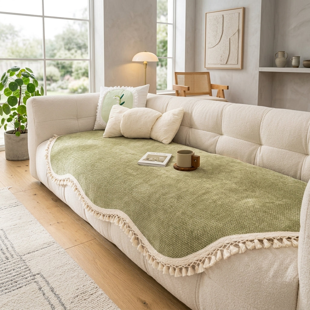 Copridivano Chenille Reversibile Frange Antiscivolo Decorativo Morbido | Casabella