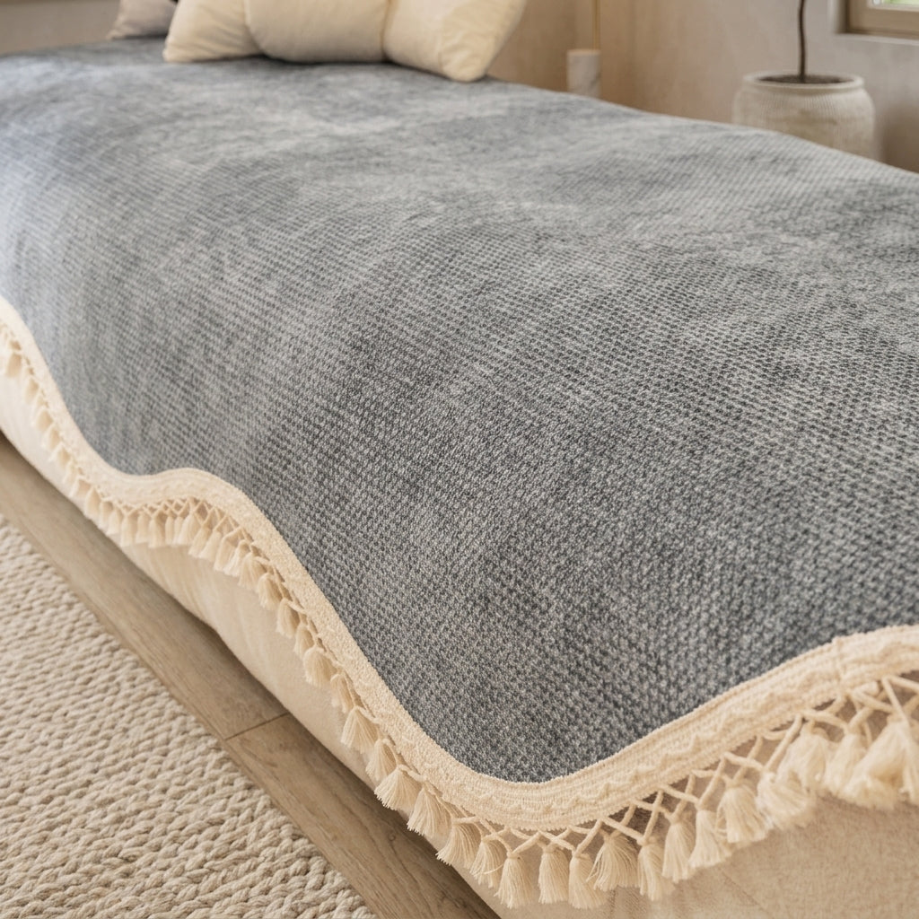 Copridivano Chenille Reversibile Frange Antiscivolo Decorativo Morbido | Casabella