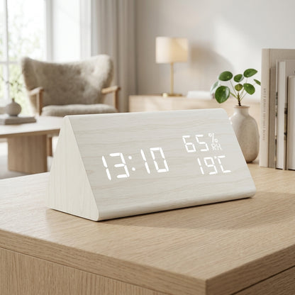 Sveglia LED Digitale Effetto Legno Triangolare Moderna | Vallafiore