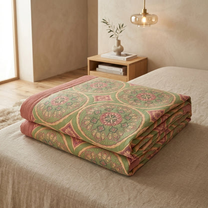 Coperta Estiva Reversibile Cotone Foglie Ginkgo Elegante | Montelina