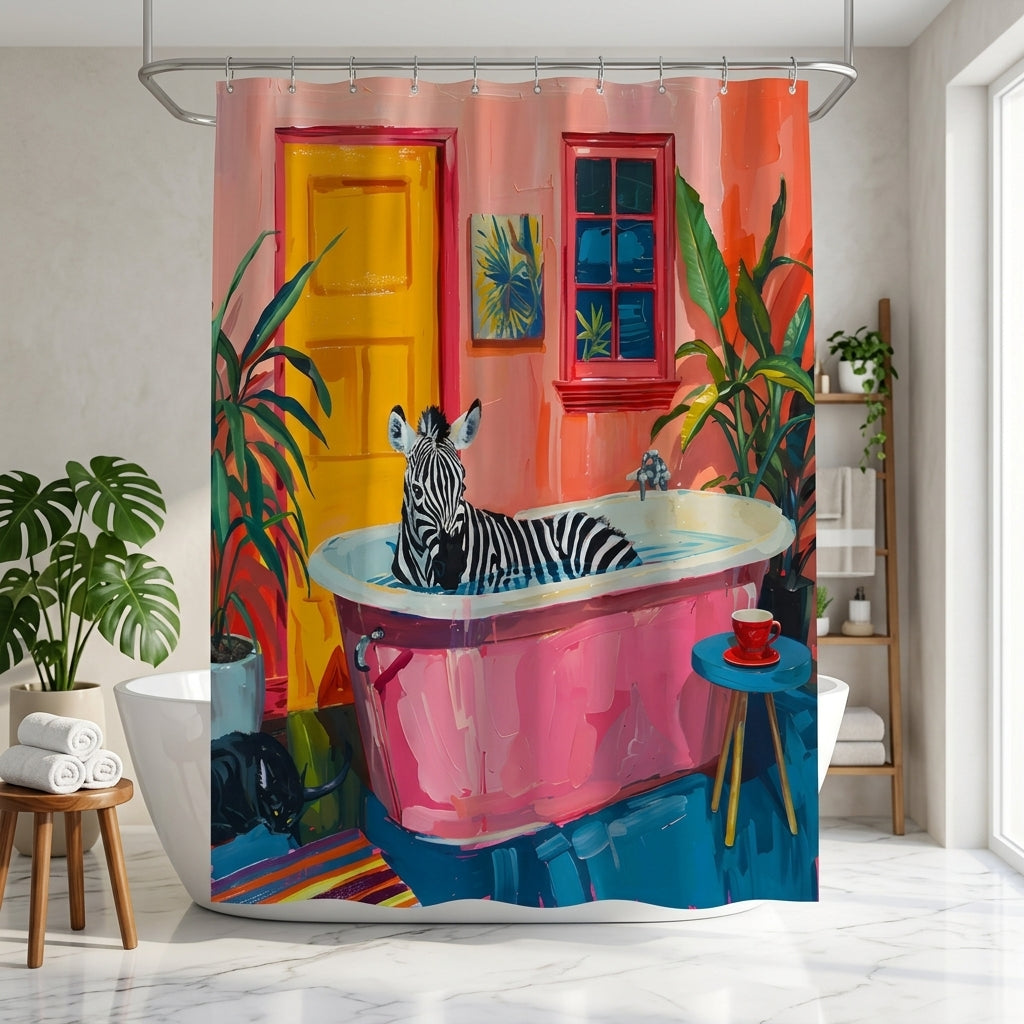 Tenda Doccia Zebra Rosa Impermeabile Decorativa Bagno | Vallabella