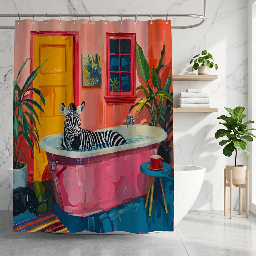 Tenda Doccia Zebra Rosa Impermeabile Decorativa Bagno | Vallabella