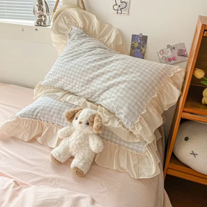 Completo Biancheria Letto Quadri Vichy con Bordi Arricciati | Casalieta
