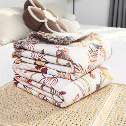Coperta Reversibile Botanica con Fiori e Giungla in Cotone | Casastella