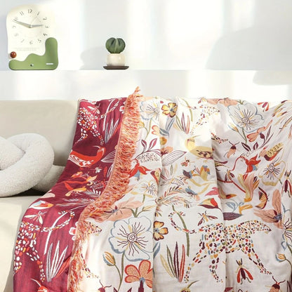 Coperta Reversibile Botanica con Fiori e Giungla in Cotone | Casastella