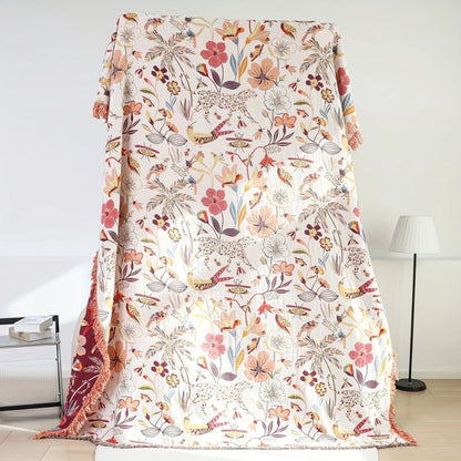 Coperta Reversibile Botanica con Fiori e Giungla in Cotone | Casastella