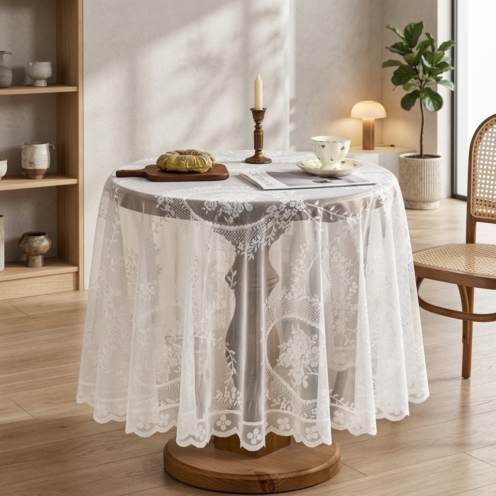 Tovaglia Rotonda Floreale in Pizzo Trasparente Decorativo | Lucemattina