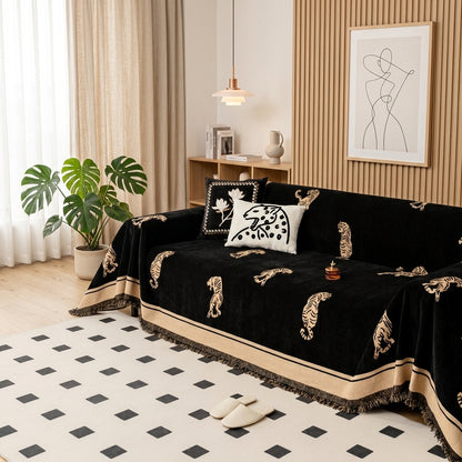 Safari Tigre Copridivano Reversibile Chenille Frange Decorativo | Vallacalma