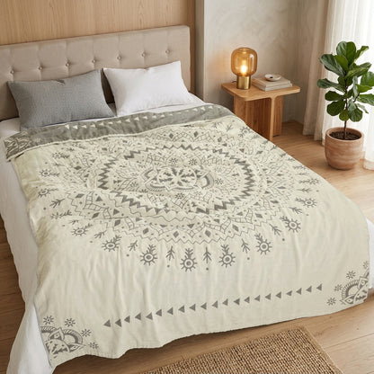 Mandala Floreale Coperta Reversibile Cotone Morbida Decorativa | Casalumea