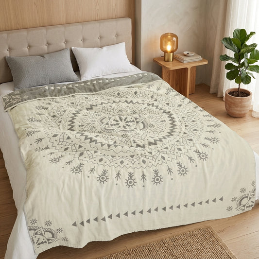 Mandala Floreale Coperta Reversibile Cotone Morbida Decorativa | Casalumea